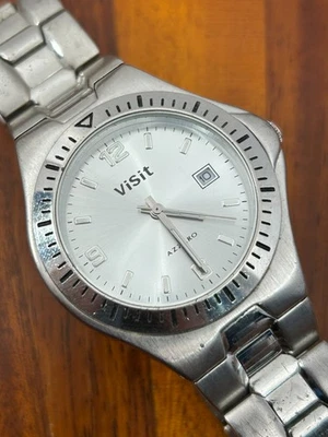 Relógio de visita Azzaro masculino tom prata data mergulhador estilo 40mm - Nova bateria - Imagem 1 de 4