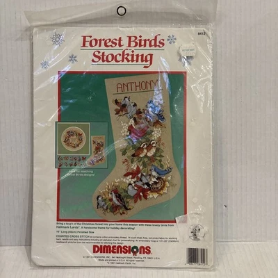 Dimensions / Hallmark "Forest Birds Stocking" Christmas Cross Stitch Kit 16" NEW - Image 1 of 4