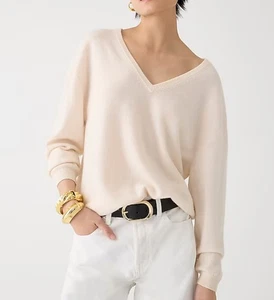 J.Crew Cashmere RELAXED V-Neck Sweater Hthr Muslin money 90s sz XL - Picture 1 of 6