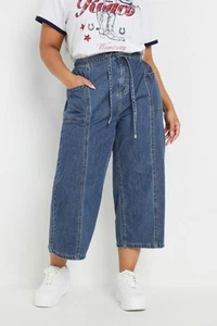 Yours Curve Women's Plus Size Wide Leg Cropped Denim Jeans - Picture 1 of 7