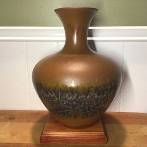 VTG(‘70s),Haeger Pottery,Brown + Blue/Black ‘Earth Wrap’Glaze, 11”H. Vase ,MCM - Picture 1 of 9