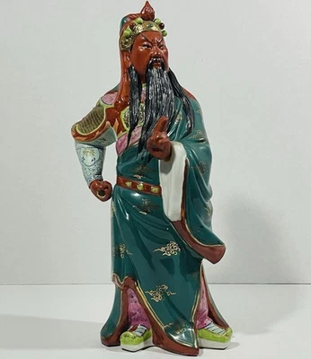 Vintage Chinese Red Face Guan Yu Gong Warrior Hand Painted Porcelain Figurine - Image 1 of 4