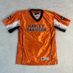 Harley Davidson Orange Black Youth Boys Football Jersey Size 6 Embroidery Design - Picture 1 of 11