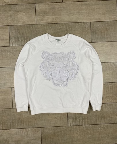 Felpa donna Kenzo girocollo ricamata logo tigre bianca taglia small