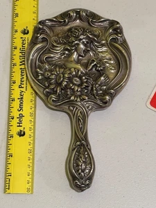 Unger Brothers Art Nouveau Sterling Silver hand mirror lady daisy figural c.1902 - Picture 1 of 5