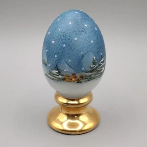 Fenton weißes EGG auf Ständer Podest Ständer mit schöner Schneeszene gebraucht - Bild 1 von 10