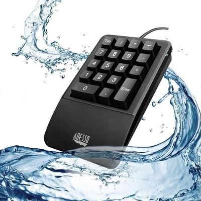 Adesso AKB-618UB Waterproof Ergo Numeric Keypad Ergonomic USB Number Pad Wired - Image 1 of 4