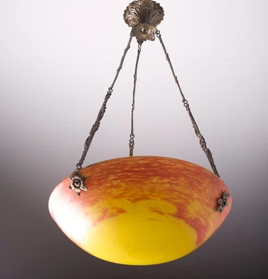 French Art-Deco marmoreal Chandelier Lorrain Nancy yellow - Image 1 of 4