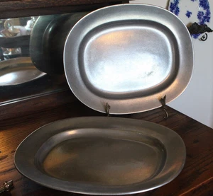 Lot of 2 Matching Wilton Armetale Oval Pewter Platter 14 1/2" Plough Tavern - Picture 1 of 9