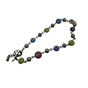 Vintage Avon Millefiori Bead & Metal  Ankle Bracelet 8 Inches Multi-Color - Picture 1 of 6