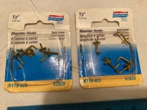 MADE IN USA -NEW SOLID BRASS 1/2" SHOULDER HOOKS (2 PACKAGES OF 5 HOOKS EACH) - Picture 1 of 8
