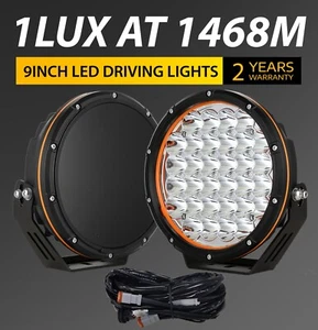 Pair 9 inch LED Spotlights Offroad Driving Lights Black Round Work SUV Truck 4x4 - Picture 1 of 11
