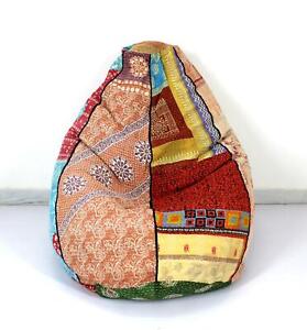 Vintage Kantha Quilt Cotton Bohemian Decorative Bean Bag Pouffe Hassock Seat