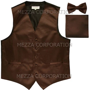 Nuevo Para Hombre Vesubio Napoli Chaleco Esmoquin Moño Hankie Set graduación Fiesta Marrón - Imagen 1 de 5