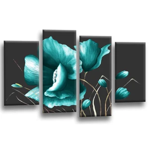 Floral Wall Art Teal Living Room Bedroom Framed Canvas Picture Ready to Hang - Picture 1 of 6