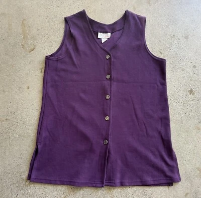 Vintage Top Ten Ladies Wear Plum Purple Cotton Blend Button-Up Tank Top Size L - Image 1 of 4
