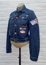 DSQUARED2 WOMENS MULTI PATCH BLUE DISTRESSED DENIM JACKET SIZE 42 UK 10
