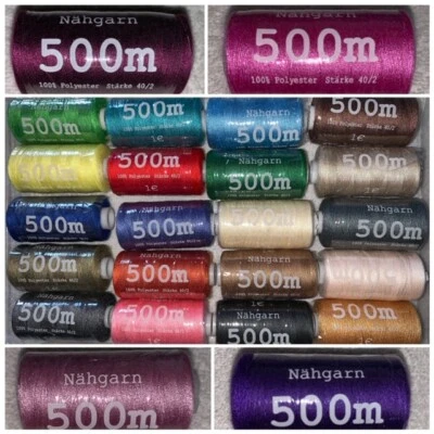 Nähgarn 500m 100% Polyester stärke 40/2 Maschine und Hand Zwirn garn OVP  - Bild 1 von 2