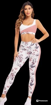 Yoga set size Medium women 2 pieces high rise leggings sports bra new - Image 1 of 4