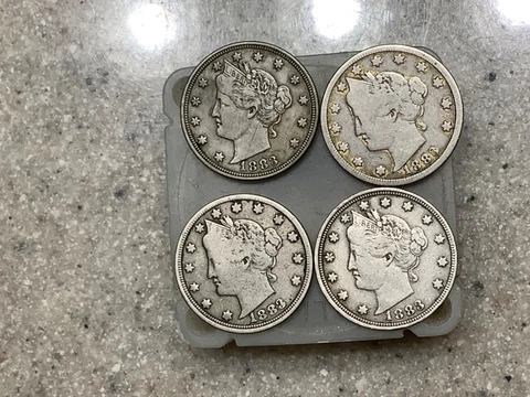 Lot of 4 1883 Liberty V Nickels *Grand Pa’s Collection* Nice Better Grade Cover