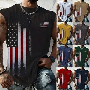 US Flag Tank Top Mens 4th Of July Shirt Patriotic USA Sleeveless Graphic Muscle - Picture 1 of 51