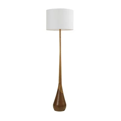 Harrington Faux Wood Table Lamp Stylish Teardrop Design White Fabric Shade - Image 1 of 4