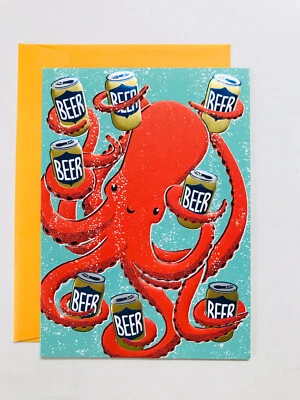 Avanti Octopus With Beers Funny / Humorous A-Press Birthday Card For Him  - Image 1 of 2