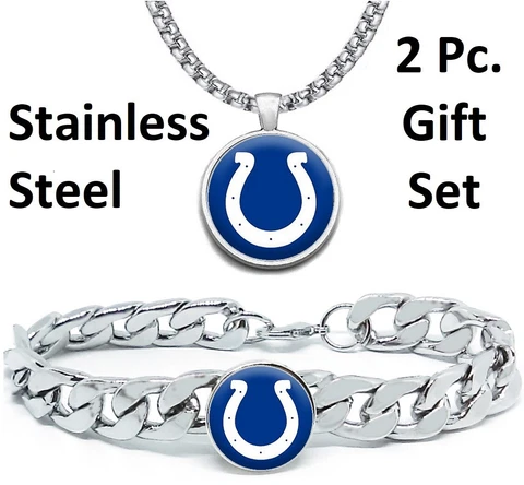 Indianapolis Colts Mens Gift Set Stainless 24" Necklace Bracelet D4D30 Cover