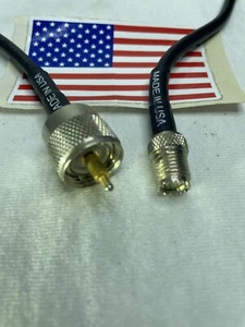 PL 259 to Mini UHF Female RG58 Coaxial Cable Pigtail YOUR LENGTH MADE IN USA - Zdjęcie 1 z 1