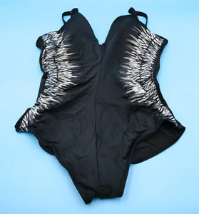 Miraclesuit Größe 14 schwarz bedruckt wattiert Versuchung Einteiler Badeanzug Schlankmacher - Bild 1 von 9