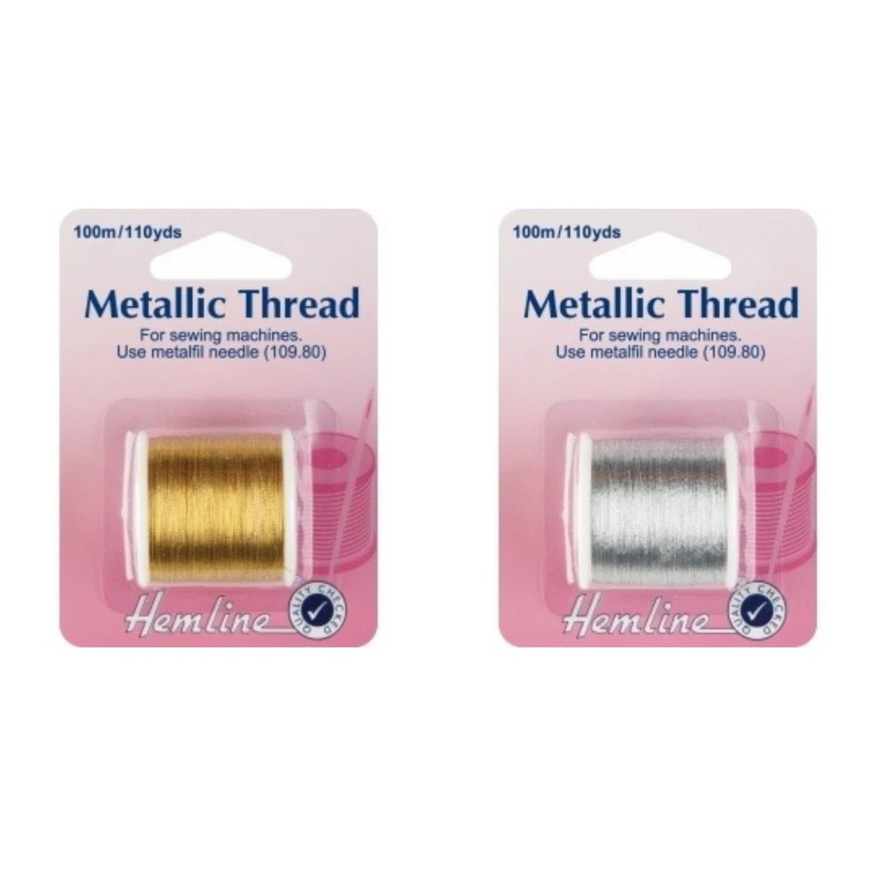 Hemline Metallic Thread for Sewing Machines x 100m - Gold or Silver - Image 1 of 1