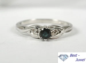 Brillante Anillo En 585 Oro Blanco Con Zafiro Y Diamante - Imagen 1 de 3