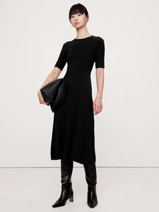 BANANA REPUBLIC Milano Sweater Midi Dress | Black Small #535655 NEW - Picture 1 of 4