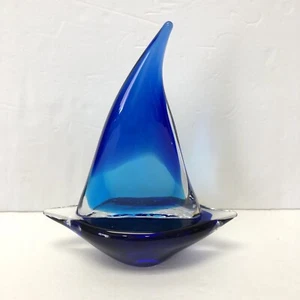 GiftcoBlue Clear Glass Sailboat Decorative Boat Nautical Paperweight Art - Picture 1 of 8