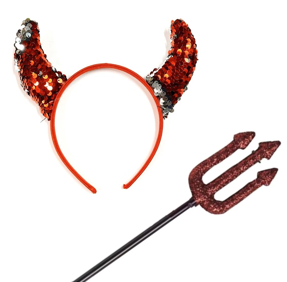 Glitter Devil Horns Trident Devil Costume Fancy Dress Halloween Costume Party - Изображение 1 из 1