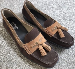 Hotter Shoes Moccasin Loafers Womens UK 7 Brown Suede Slip On Flats Comfort Shoe - Picture 1 of 12