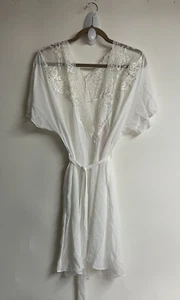 Damen Linea Donatella L/XL weiß elfenbein Polyester Strick Wickel Morgenmantel Spitze - Bild 1 von 12
