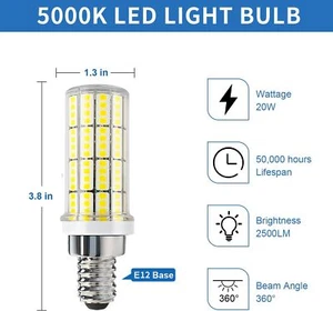 4 Pack E12 Base 5000k LED Corn Light Bulb 20W 2500lm Daylight for Pendant - Picture 1 of 6