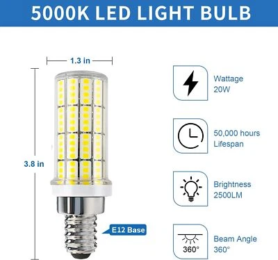 Paquete de 4 Bombillas LED Maíz Base E12 5000k 20W 2500lm Luz de Día para Colgante Foto 1 de 4