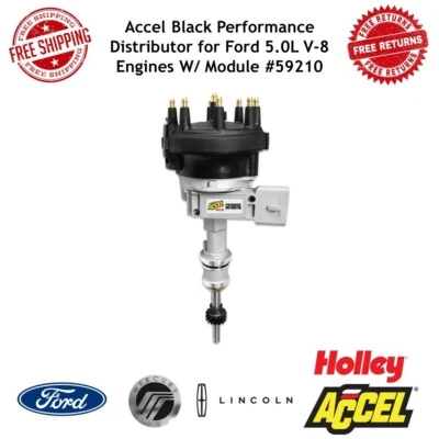Accel Black Performance Distributor for Ford 5.0L V-8 Engines W/ Module #59210 - Image 1 of 4