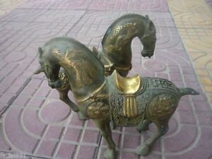 Dynastie Qing (1736-1792) reproduction bronze doré statue de cheval/sculpture paire