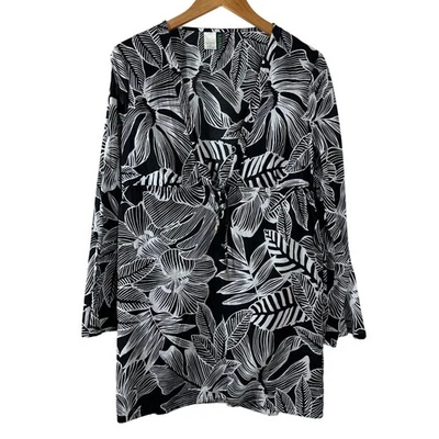 Lauren Ralph Lauren Women's Top Black 100% Cotton Tropical Swim Cover Up Size M - Image 1 of 4