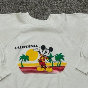 Vintage 80s Disney Mickey Mouse California Retro White Sweatshirt Mens L RARE - Picture 1 of 5