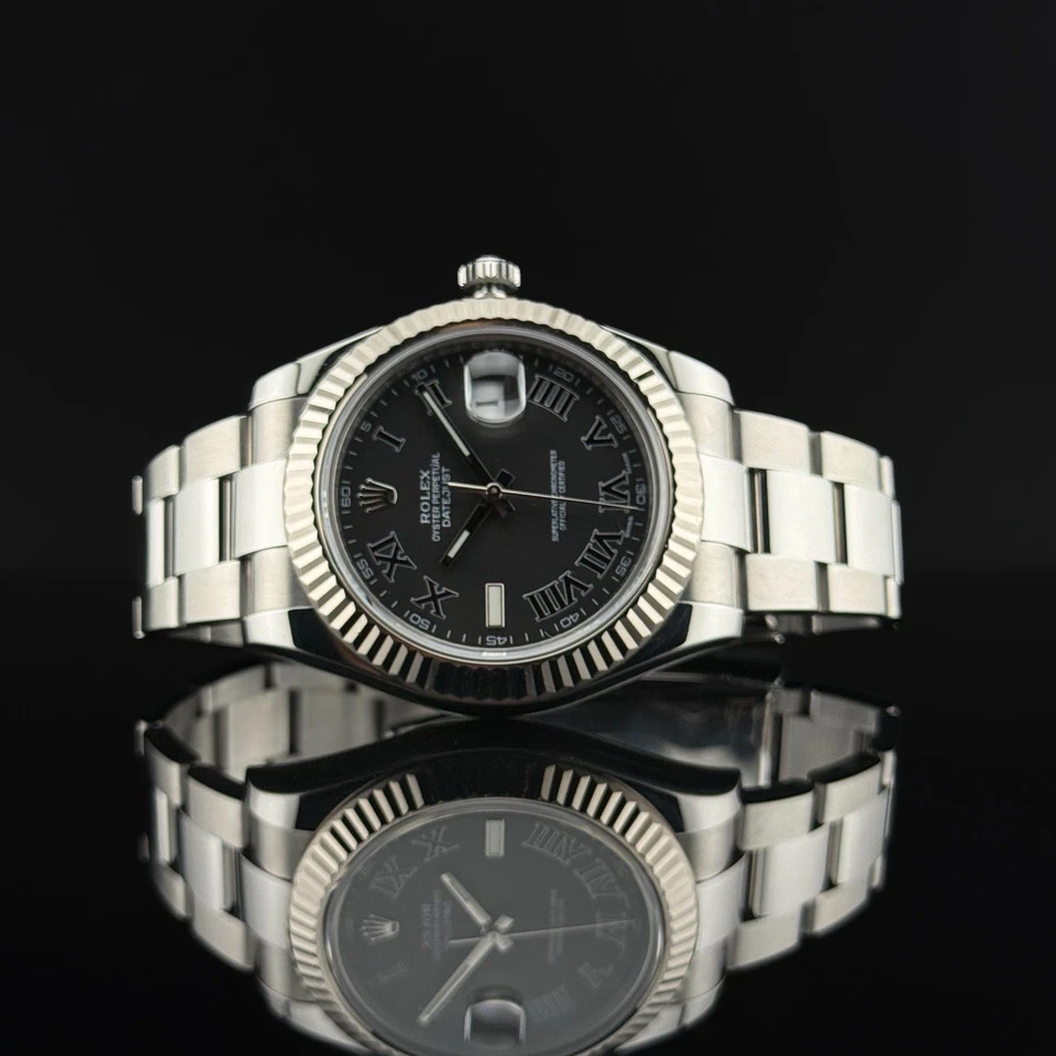 Rolex Datejust II Complete Black Roman 41mm 18k White Gold Fluted Oyster 116334 - Image 1 of 4