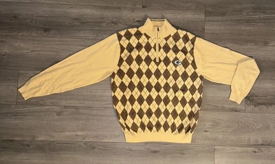 Vintage NFL Green Bay Packers 1/4 Zip Collared Argyle Knit Sweater Mens M Medium - Image 1 of 4