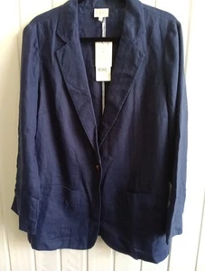 East Ladies Navy Blue Linen Blazer Size 16 BNWT FO - Picture 1 of 6
