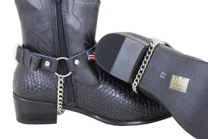 Men Boot Chain Black Faux Leather 2 Straps Shoe Bracelet USA Flag Adjustable Fit - Picture 1 of 14