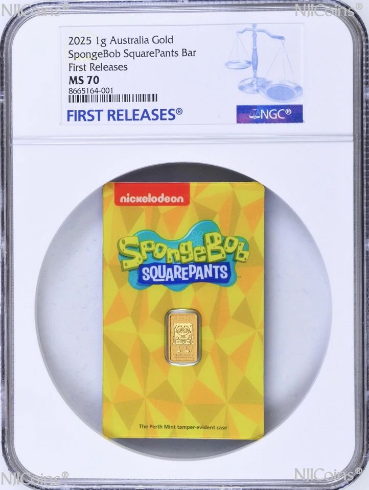 2025 SPONGEBOB SQUAREPANTS 1g .9999 Gold Perth Mint Minted Bar NGC MS 70 FR - Image 1 of 4