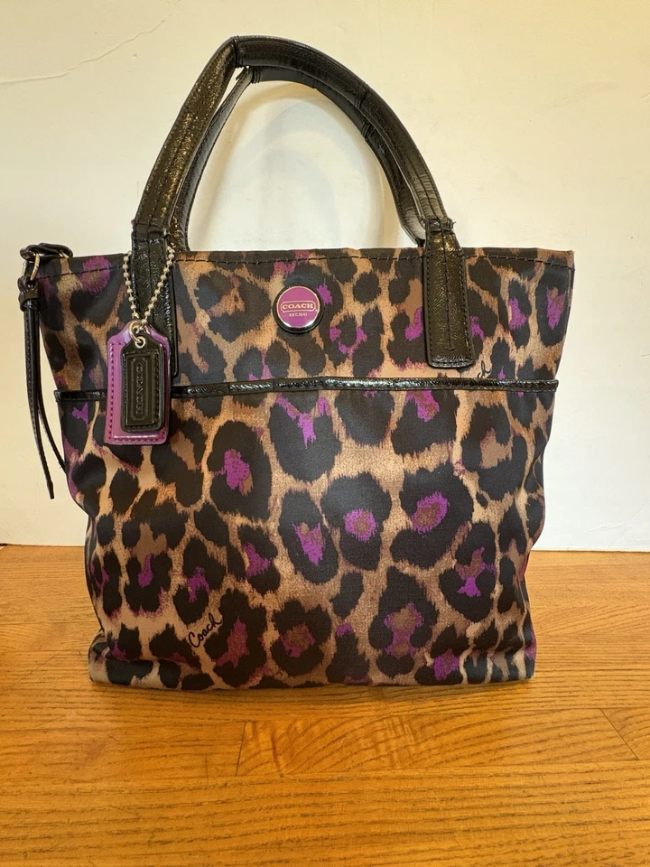 Coach Handbag/tote Ocelot Violet & Brown Animal Print.  - Image 1 of 4