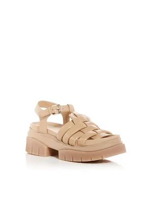 Sandalias de cuero ASH para mujer beige con correas tejidas de 2" plataforma sirena tacón bloque 35 Foto 1 de 4